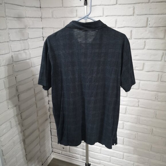 Banana Republic Men's Size Large Dark Grey Plaid Short Sleeve Polo Shirt - Picture 2 of 9